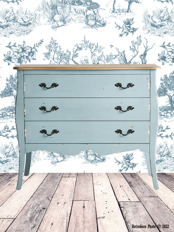 COMMODE-VENECIA-31670.jpg Commode Venecia 3 tiroirs patine bleu-vert déco brocante – Image 1