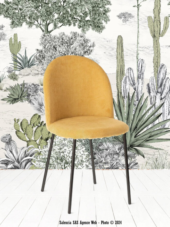 Chaise Abba velours jaune moutarde Athezza
