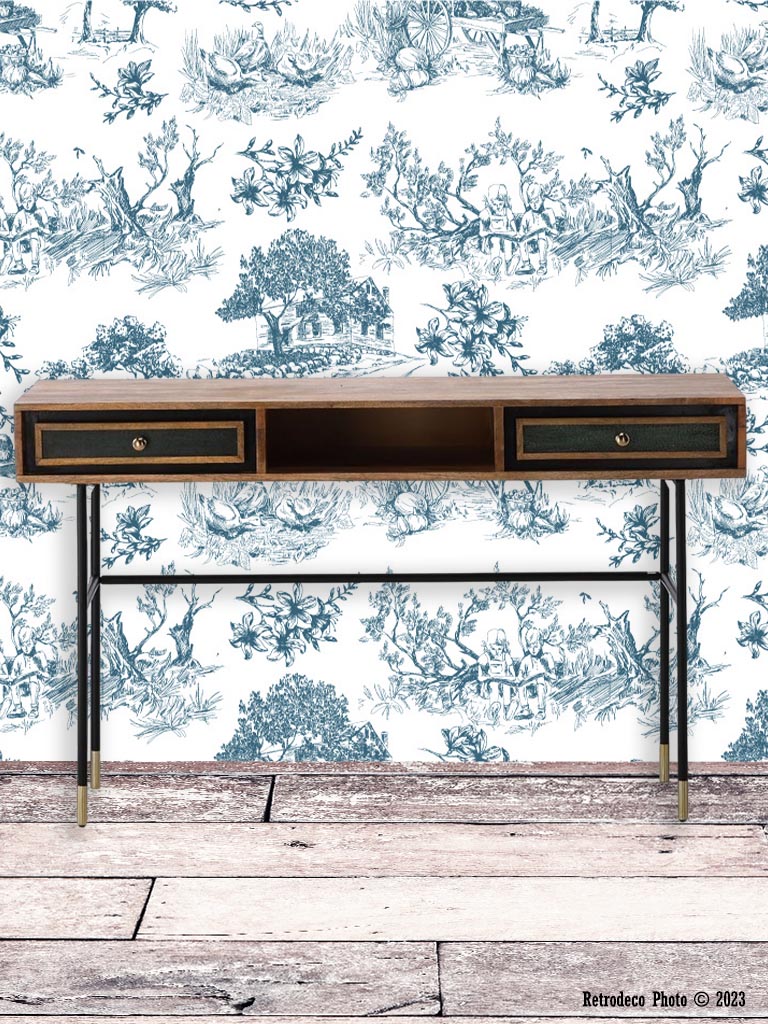 bureau-holanda-athezza-1007091-a.jpg Bureau métal Holanda 2 tiroirs déco brocante Athezza – Image 1