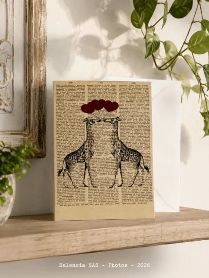 Carte et enveloppe Les Girafes amoureuses Lafinesse