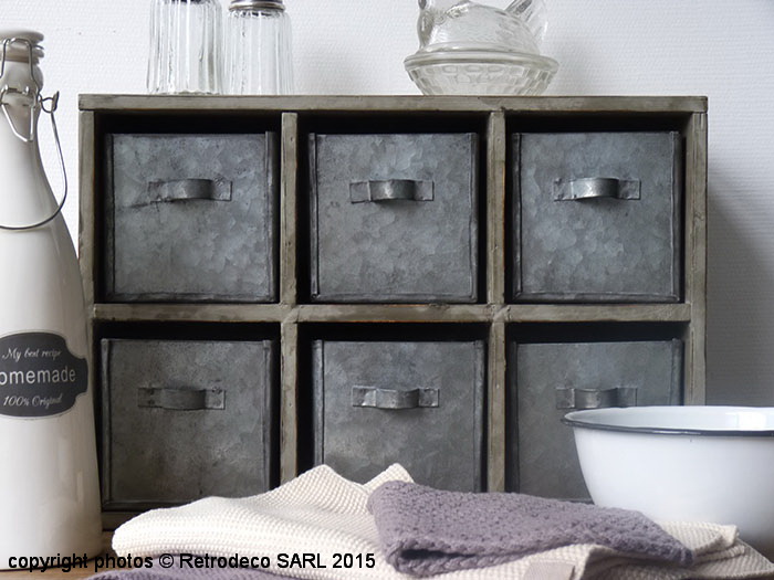 Etagère grise à poser 6 tiroirs zinc déco campagne Ib Laursen – Image 1