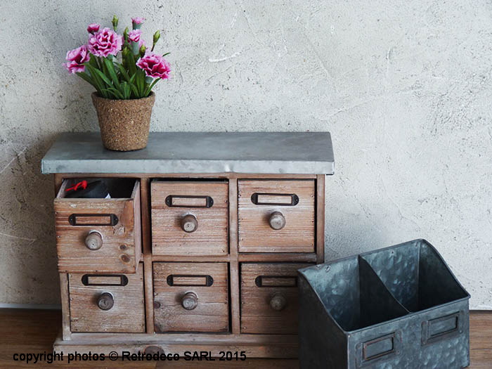 Etagère à poser 6 tiroirs bois déco campagne Antic Line – Image 1