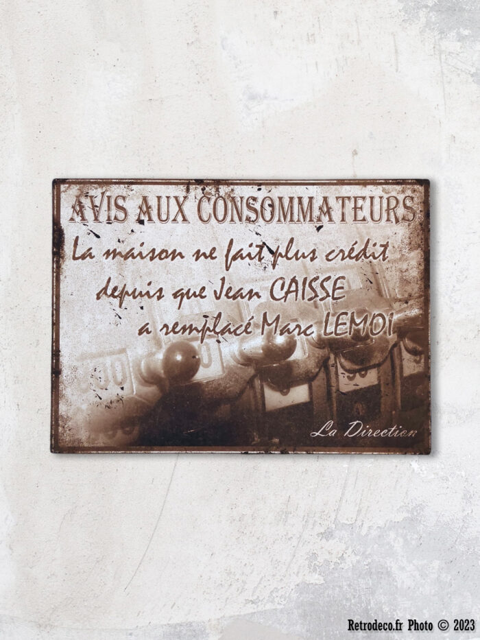 Plaque Avis aux consommateurs déco vintage Antic Line – Image 1