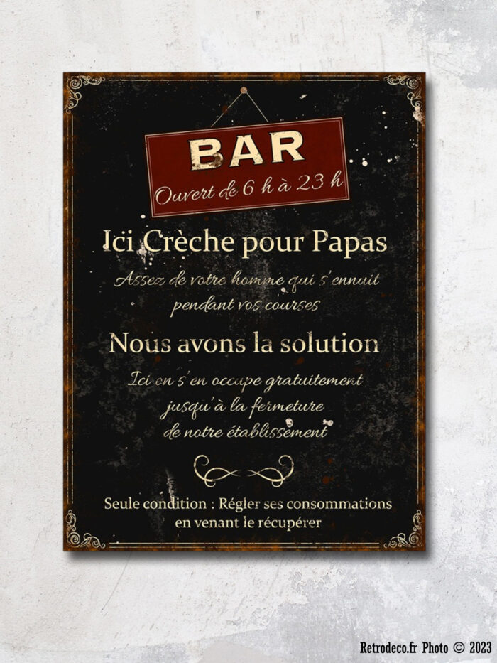 Plaque métal Crèche pour Papas déco bistro Antic Line – Image 1