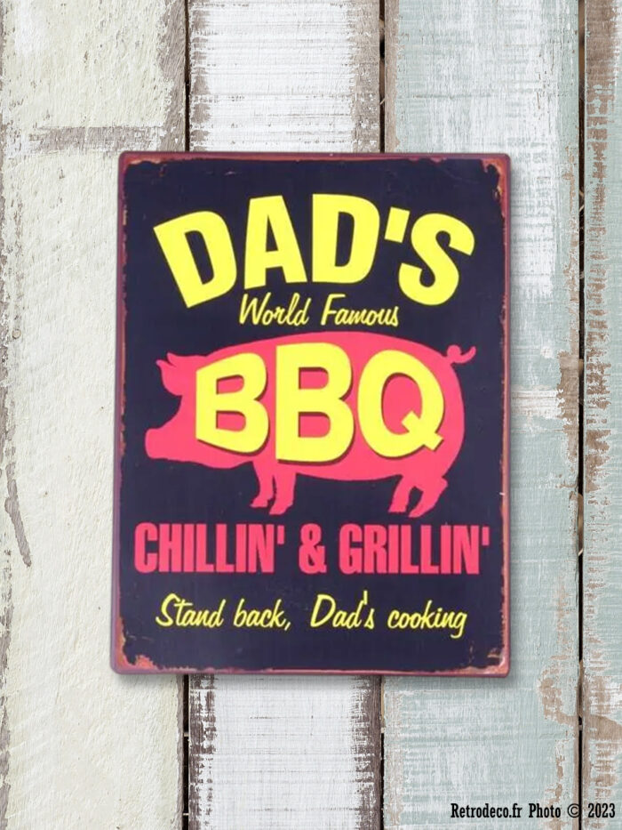 Plaque métal patiné déco vintage Dad's BBQ – Image 1