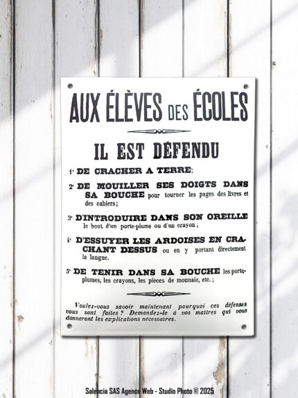 Plaque émaillée bombée Aux élèves des écoles Email Replica