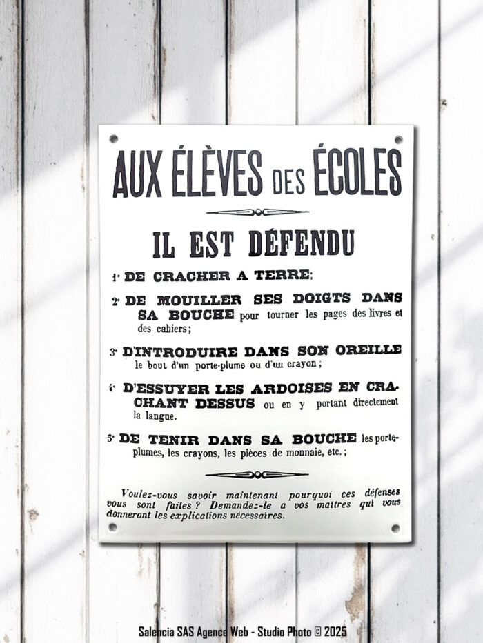 Plaque émaillée bombée Aux élèves des écoles Email Replica