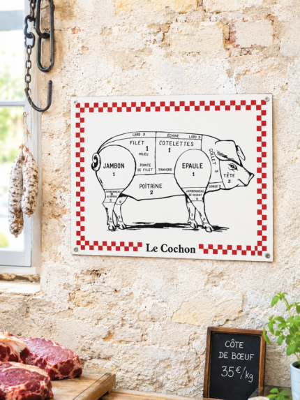 Plaque émaillée boucherie Le Cochon Email Replica