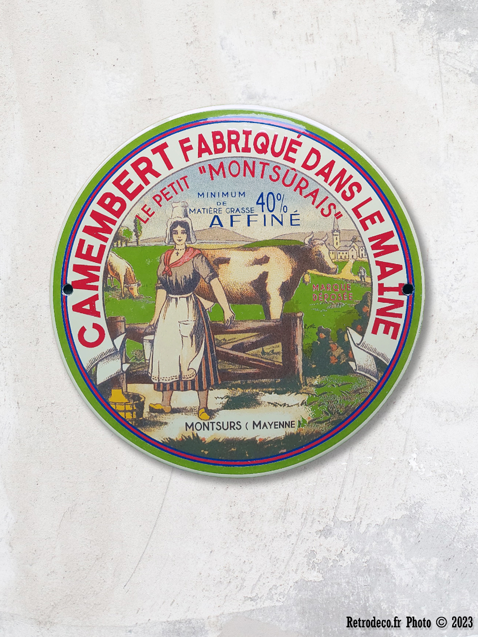 Plaque émaillée Publicitaire Ancienne : CAMEMBERT LE PETIT MONTSÛRAIS - Métal, Neuve