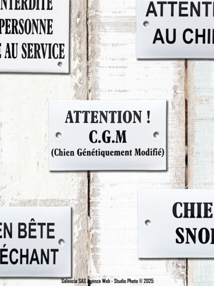 Plaque émaillée Attention Chien Génétiquement Modifié Email Replica