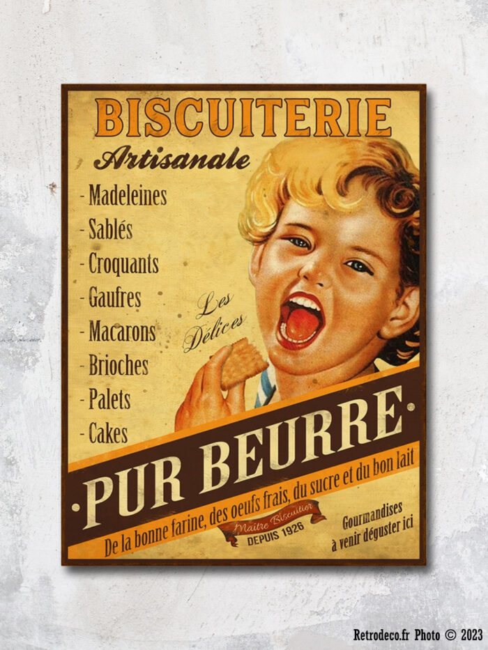 Plaque métal patiné Biscuiterie pur beurre Antic Line – Image 1