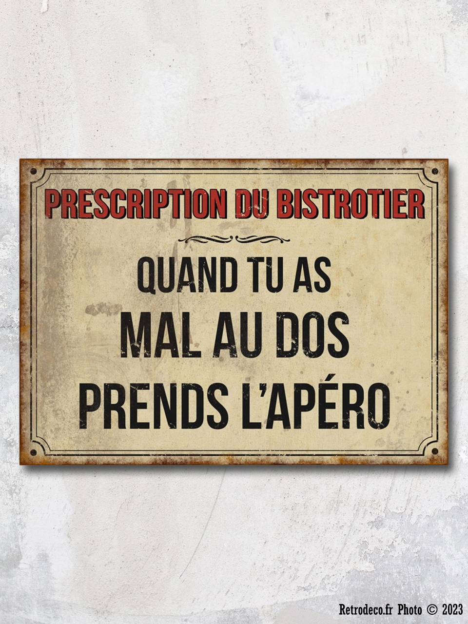 plaque-prescription-du-bistrotier-SEB17061.jpg Plaque métal Prescription du Bistrotier déco bistro Antic Line – Image 1