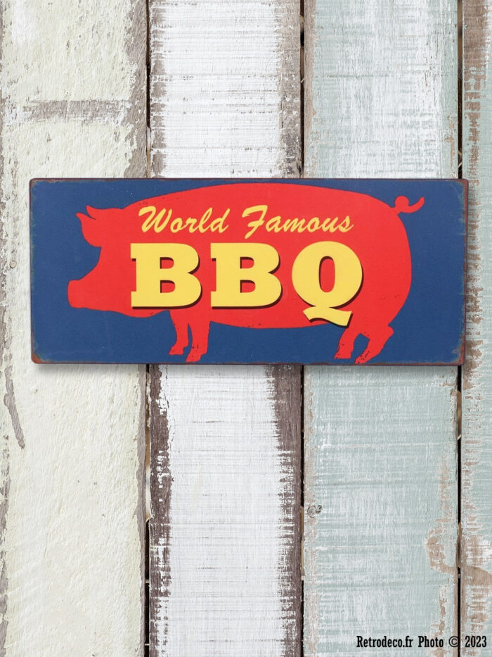 Plaque métal patiné déco vintage World famous BBQ – Image 1