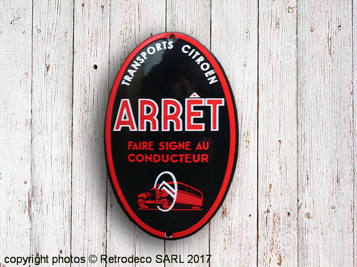 Plaque émaillée Ovale Publicitaire - CITROEN Arret - Métal - Neuf