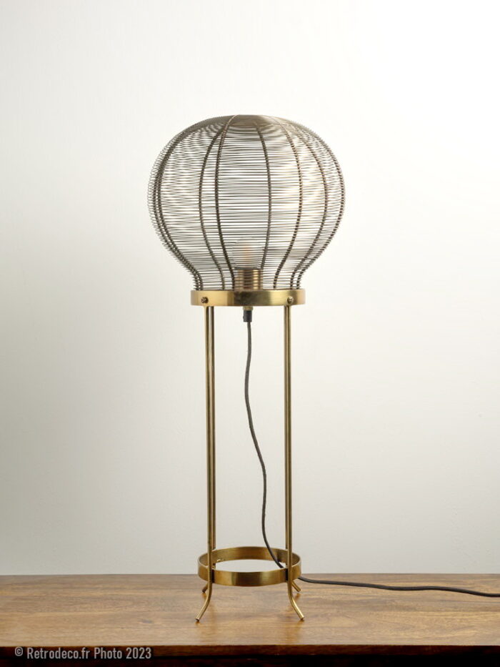 Lampe forme ampoule grillagée patine laiton Chehoma – Image 1