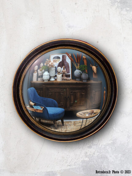 Miroir rond convexe bord or antique Chehoma