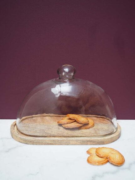 Plat à cake oval et cloche en verre Chehoma