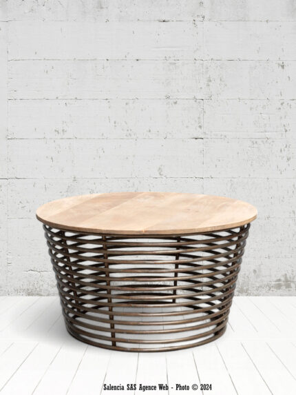 Table basse ronde Spring ressort bois et métal Chehoma