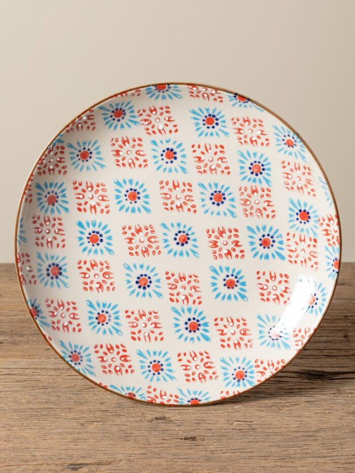 Assiette plate Bohemian fleurs bleues et rouges Chehoma