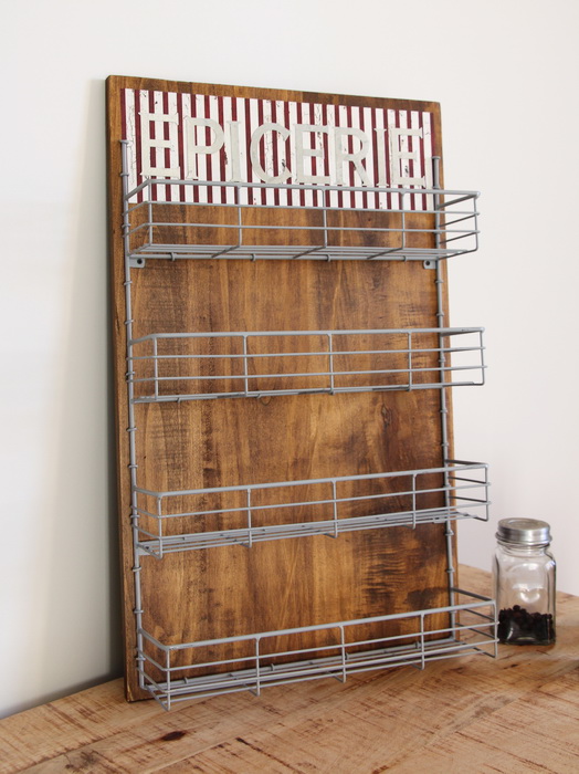 Etagère murale bois et métal Epicerie déco campagne – Image 1