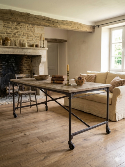 Table tapissier orme et métal 183 cm Chehoma