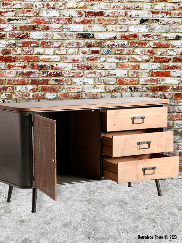 Buffet 1 porte 3 tiroirs Tirkane déco industrielle Lastdeco – Image 3