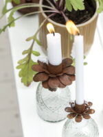 Support bougie fleur pour bouteille vase métal patine rouille – Image 2