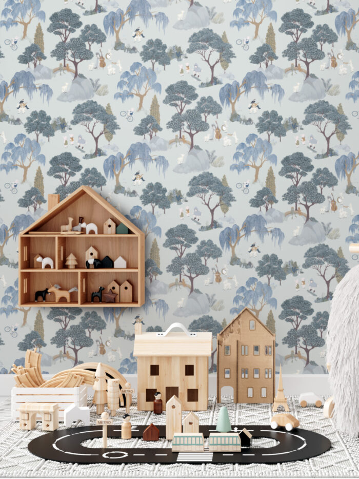 Papier peint Forêt des Contes Bleu Marianne Ratier – Image 1