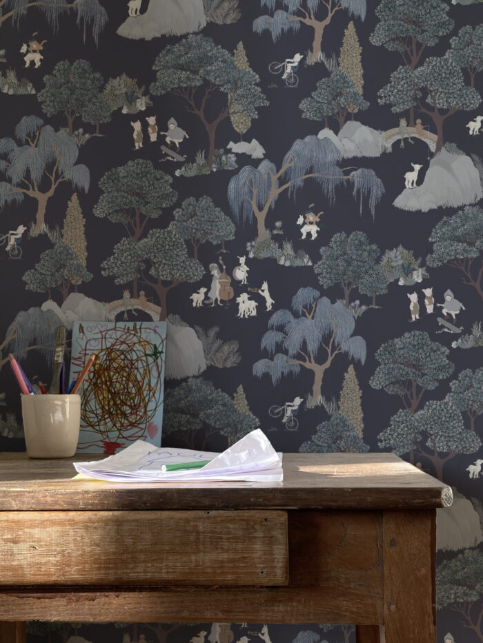 Papier peint Forêt des Contes Bleu Nuit Marianne Ratier – Image 2