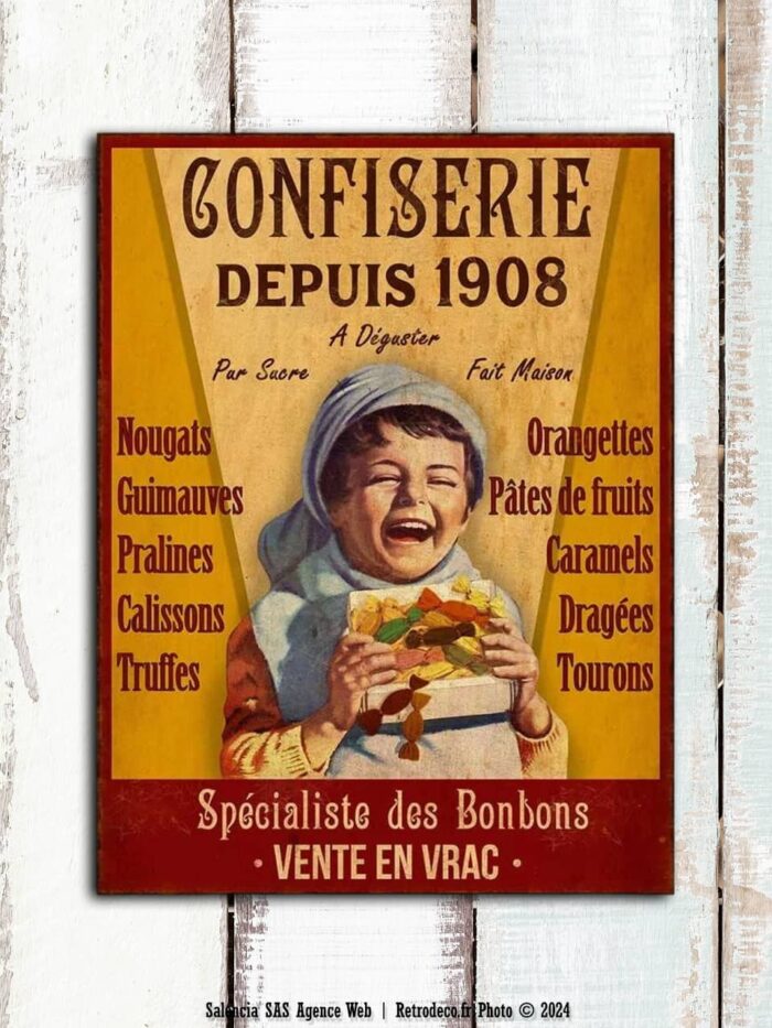 Plaque métal Confiserie depuis 1908 Antic Line