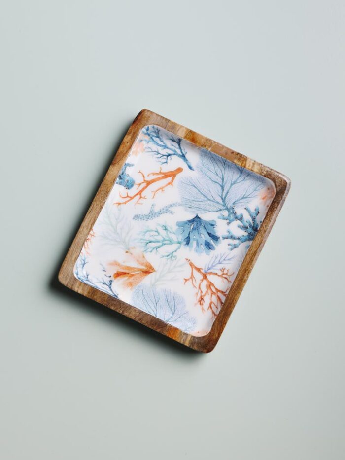 Plateau rectangulaire manguier émaillé Coraux – Image 1