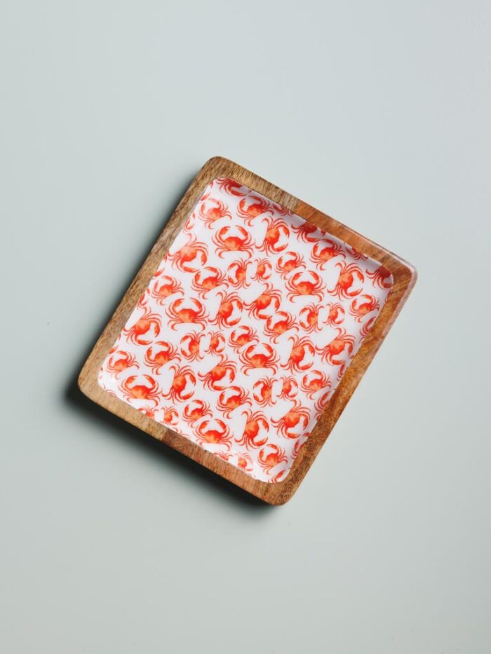 Plateau rectangulaire manguier émaillé Crabes Chehoma – Image 1
