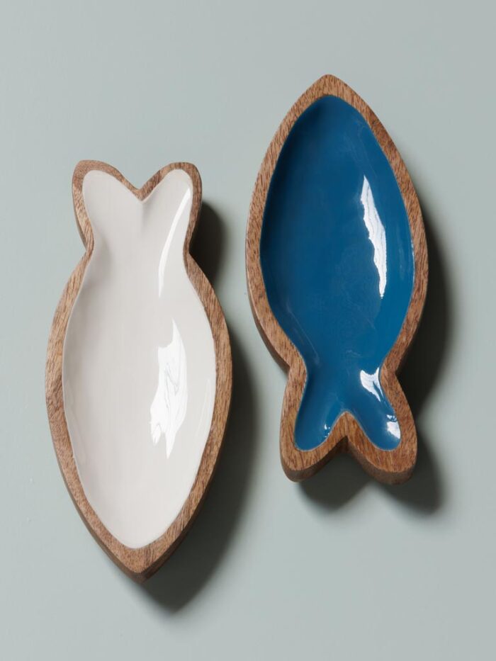 Set de 2 plats poissons laqués blanc et bleu Chehoma – Image 3