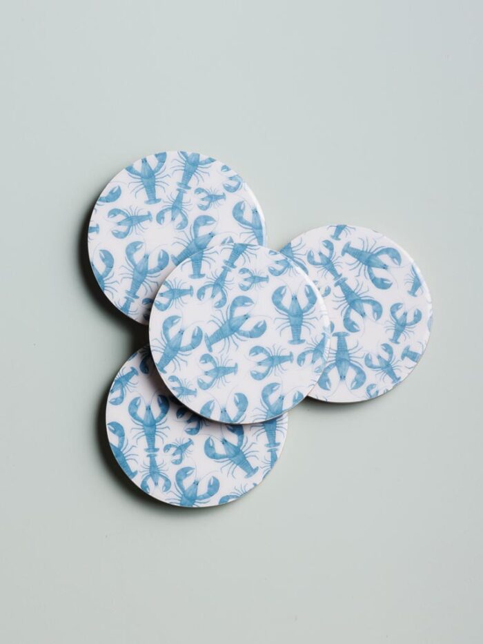 Set de 4 sous-verres manguier émaillé bleu Homards Chehoma – Image 1