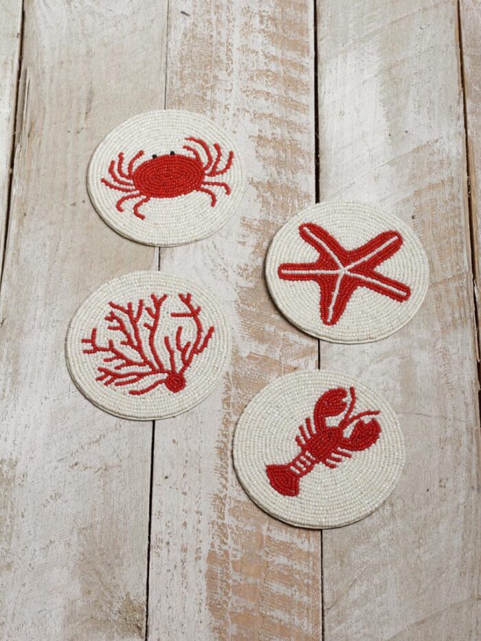 Set 4 sous-verres Mer perles rouges et blanches Chehoma