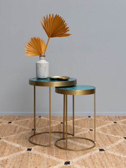 Set 2 tables d'appoint céramique bleue Praia Chehoma