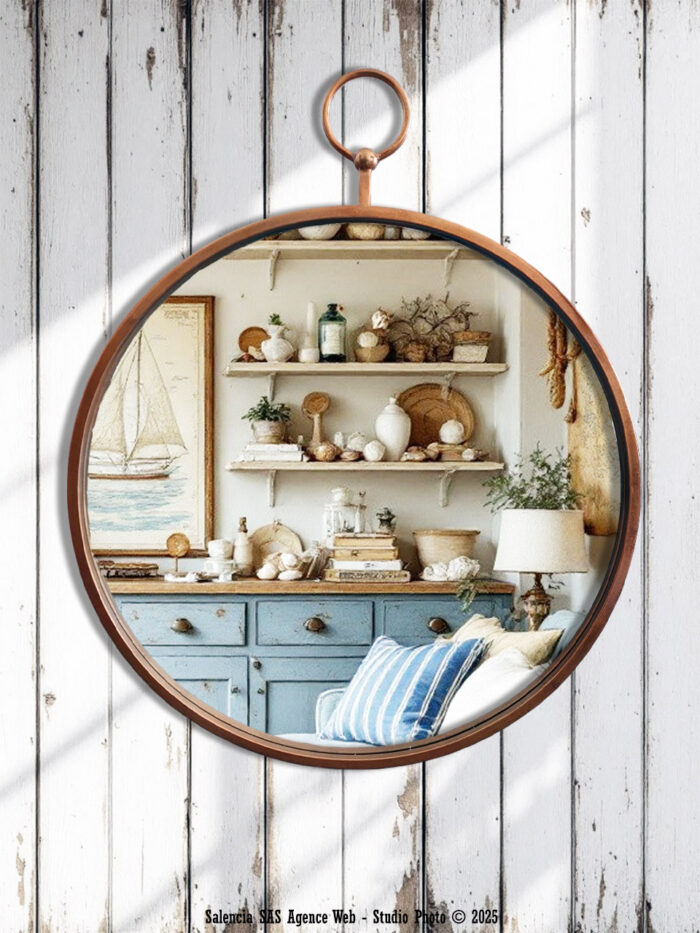 Miroir Gousset bord cuivré Chehoma