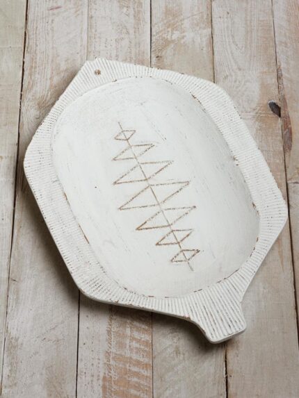 Plateau poisson rustique patine blanche Chehoma
