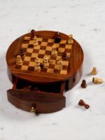 Jeu d'échec boîte ronde bois – Image 2