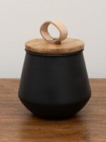 Bougie pot noir couvercle bois cuir – Image 3
