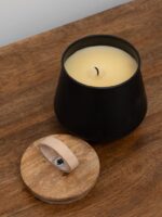 Bougie pot noir couvercle bois cuir – Image 4