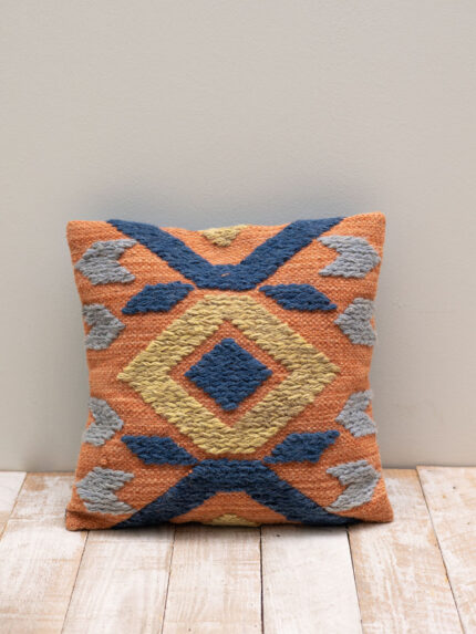 Coussin kilim bleu et orange Chehoma