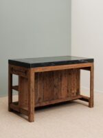 Îlot de cuisine Greta marbre noir bois recyclé – Image 3