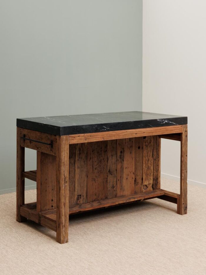 Îlot de cuisine Greta marbre noir bois recyclé – Image 3