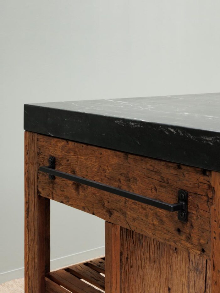 Îlot de cuisine Greta marbre noir bois recyclé – Image 6
