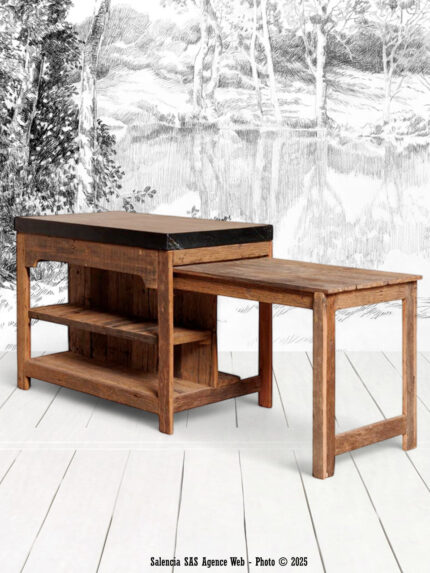 îlot Greta et table coulissante marbre noir Chehoma