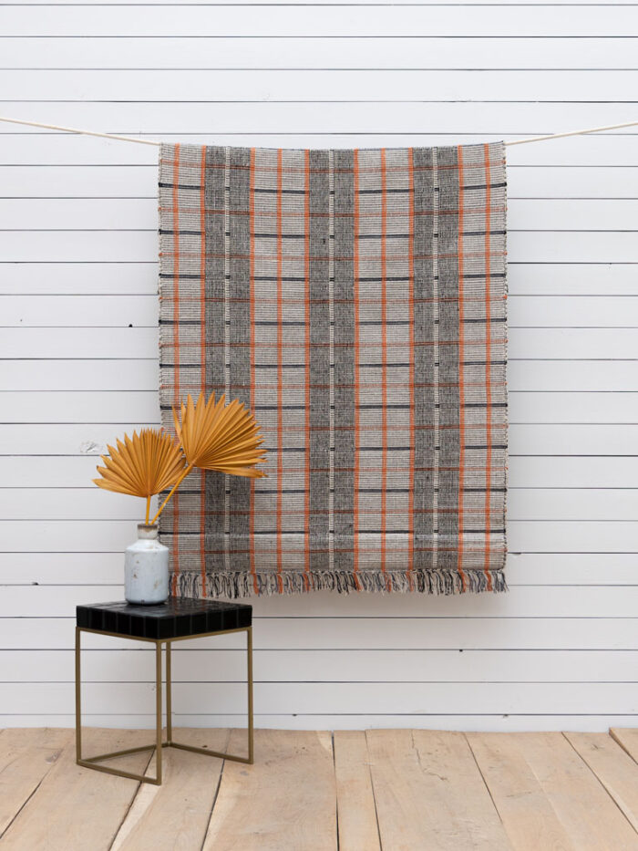 Petit tapis coton tressé orange et bleu Chehoma