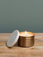 Petite boîte à bougie laiton et marbre Chehoma