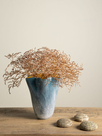 Vase en verre bleu intérieur orange Chehoma
