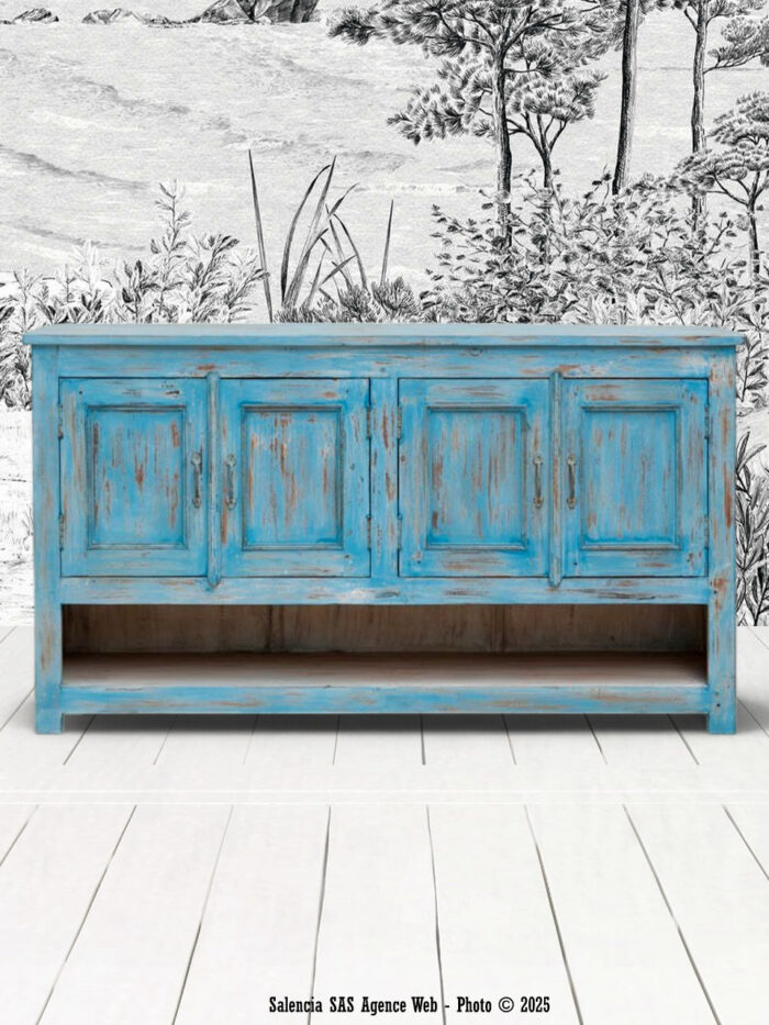 Buffet 4 portes patine bleue Rivedoux Chehoma